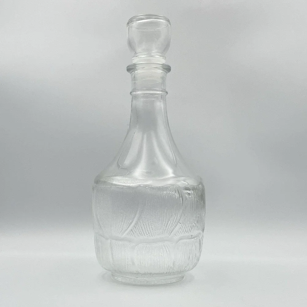 Vintage‎ Arcoroc Fleur Glass Decanter w/ Stopper Clear France 10.5